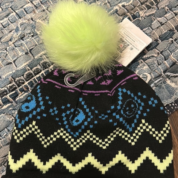 Neon Chevron Faux Fur Pom Top Beanie by Justice - Picture 4 of 8